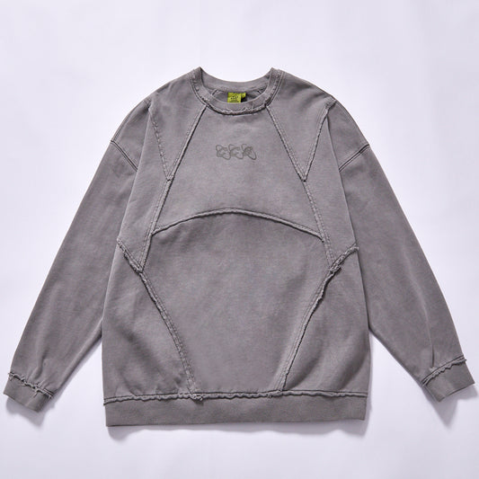 Custom Wholesale Deconstructed Sweatshirt vintage washed grey heavy cotton street sweat top  Support custom chest logo embroidery, small MOQ fast factory sampling