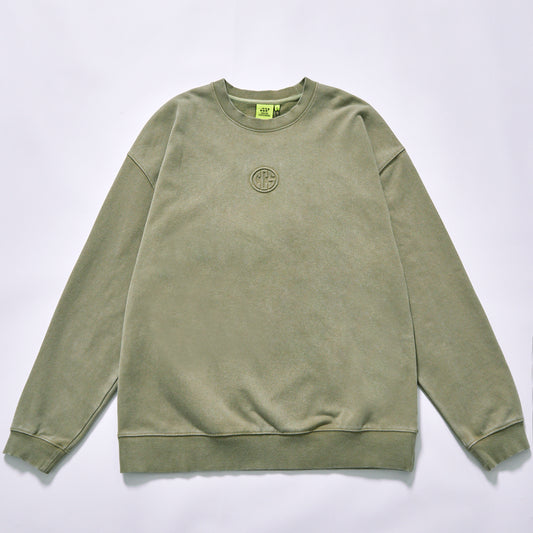 custom chest embossed log  unisex plain crew neck embossed logo sweatshirt drop shoulder loose oversized fit  crew neck pullover blank custom logo wholesale apparel