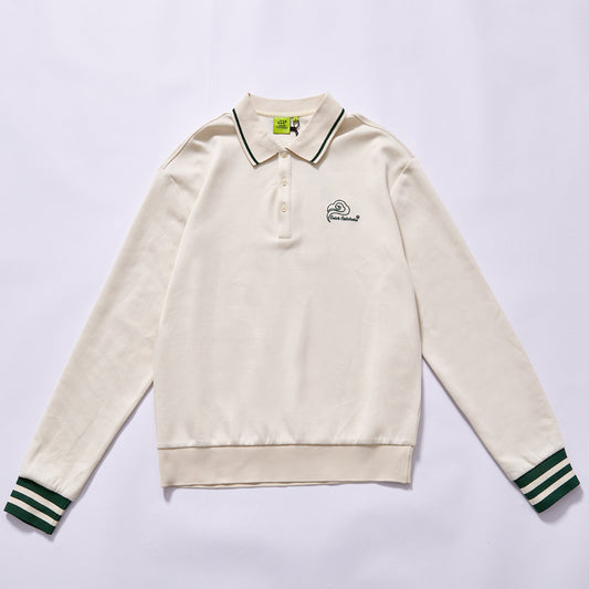 Customized college striped polo sweatshirt long sleeve polo sweatshirt mini chest embroidery polo sweatshirt  golf casual wear