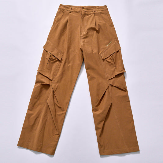 custom private label pleated wide leg utility trousers leg folded pleat detail multi pocket cargo trousers city walk