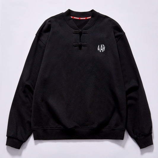 custom chinese style embroidered fleece pullover drop shoulder relaxed fit crew sweatshirt daily commute