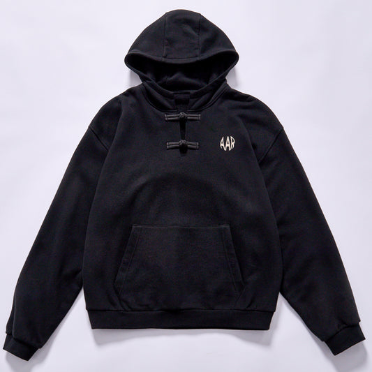 Custom logo Hot selling oriental frog‑knot hooded sweatshirt drop shoulder relaxed fit hooded sweatshirt casual fleece top  cultural streetwear