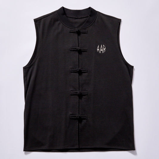 best seller custom Men's Vests chinese style embroidered sleeveless waistcoat full fabric frog‑knot placket sleeveless waistcoat daily commute