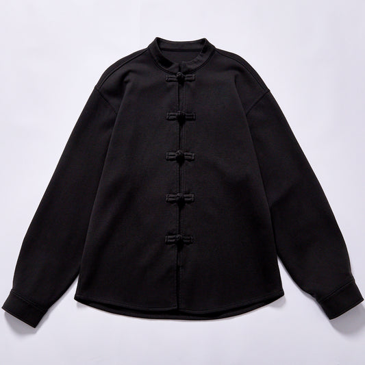 custom factory bulk chinese style stand collar fleece top relaxed regular fit chinese style shirt cultural streetwear