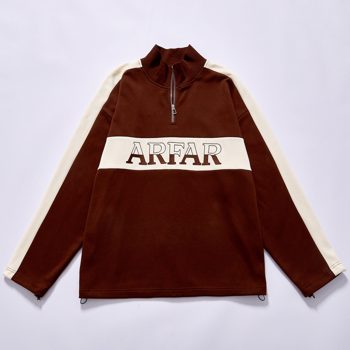 bulk wholesale quarter zip stand collar sweatshirt drawstring adjustable hem cuff unisex loose contrast panel fleece top retro city walk wear