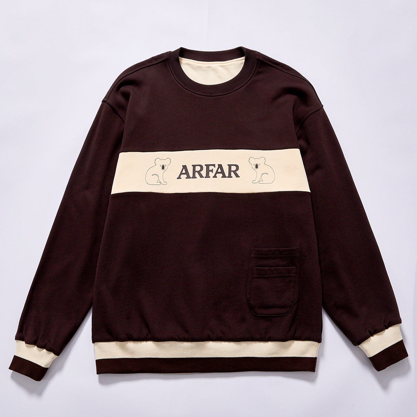 Customized high Quality hoodie loose oversized contrast hem street sweatshirt ark brown main body  Two Tone Contrast Rib Oversized Crew Neck Pullover spring autumn streetwear