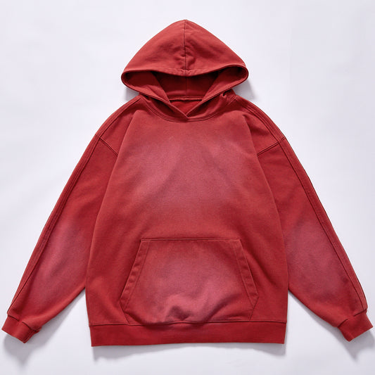 hot selling custom logo ombre dyed faded hooded sweatshirt drop shoulder relaxed fit washed gradient fleece hoodie city walk casual wear
