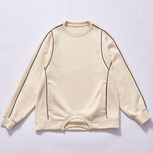Relaxed Lazy Vibe Men's Pullover Sweatshirt Contrast Stitching Ribbed Hem for Shopping City Wandering Home Loungewear