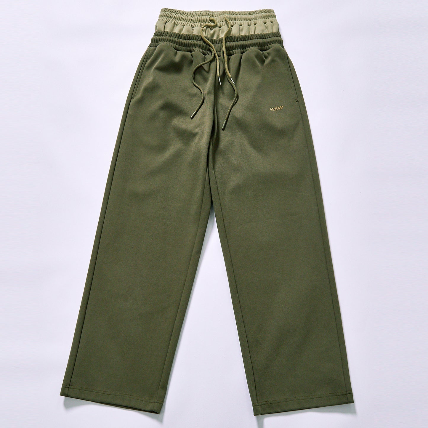 Custom factory direct fake two piece spliced waist straight track trousers side slip pockets unisex loose wide leg fleece sweat pants  daily commute