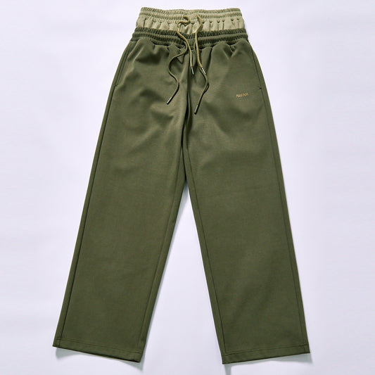 Custom factory direct fake two piece spliced waist straight track trousers side slip pockets unisex loose wide leg fleece sweat pants  daily commute