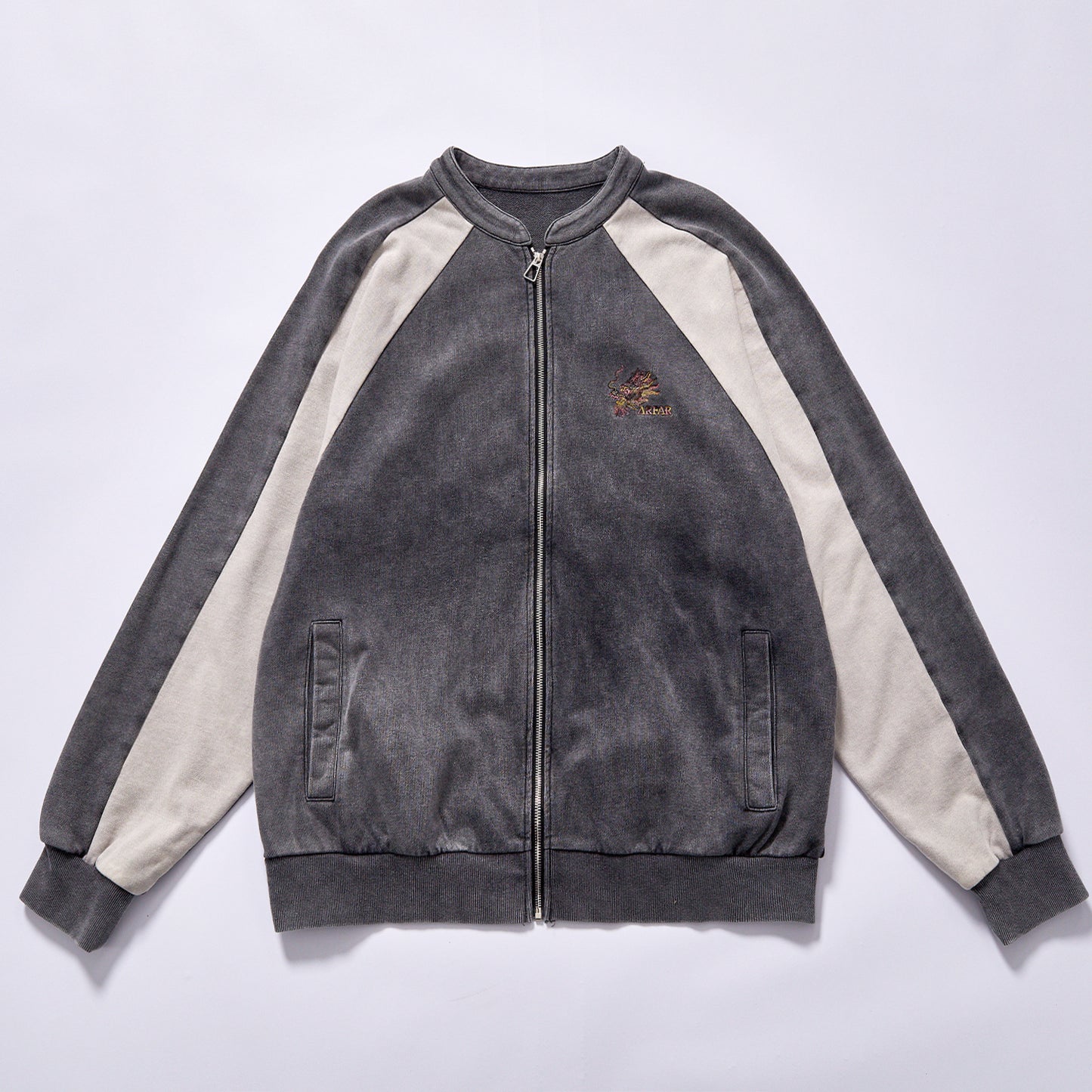 Custom logo factory direct stand collar full zip vintage track coat rib elastic cuffs hem rib elastic cuffs hem drop shoulder relaxed fit city walk couple matching set
