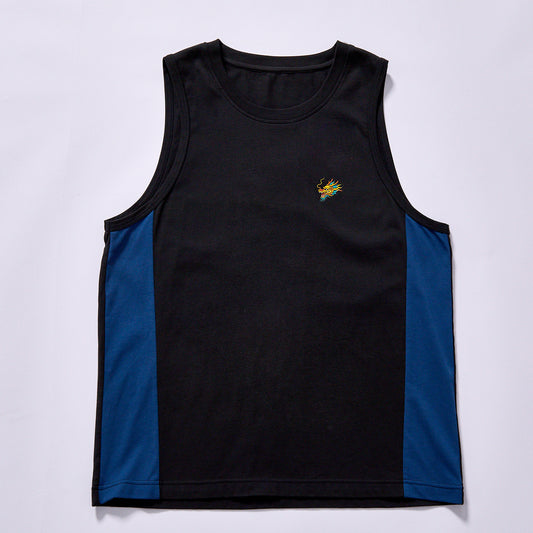 hot selling custom logo viral side vertical blue panel tank top full moisture wicking sweat release finish ouple neutral tone sports matching vest