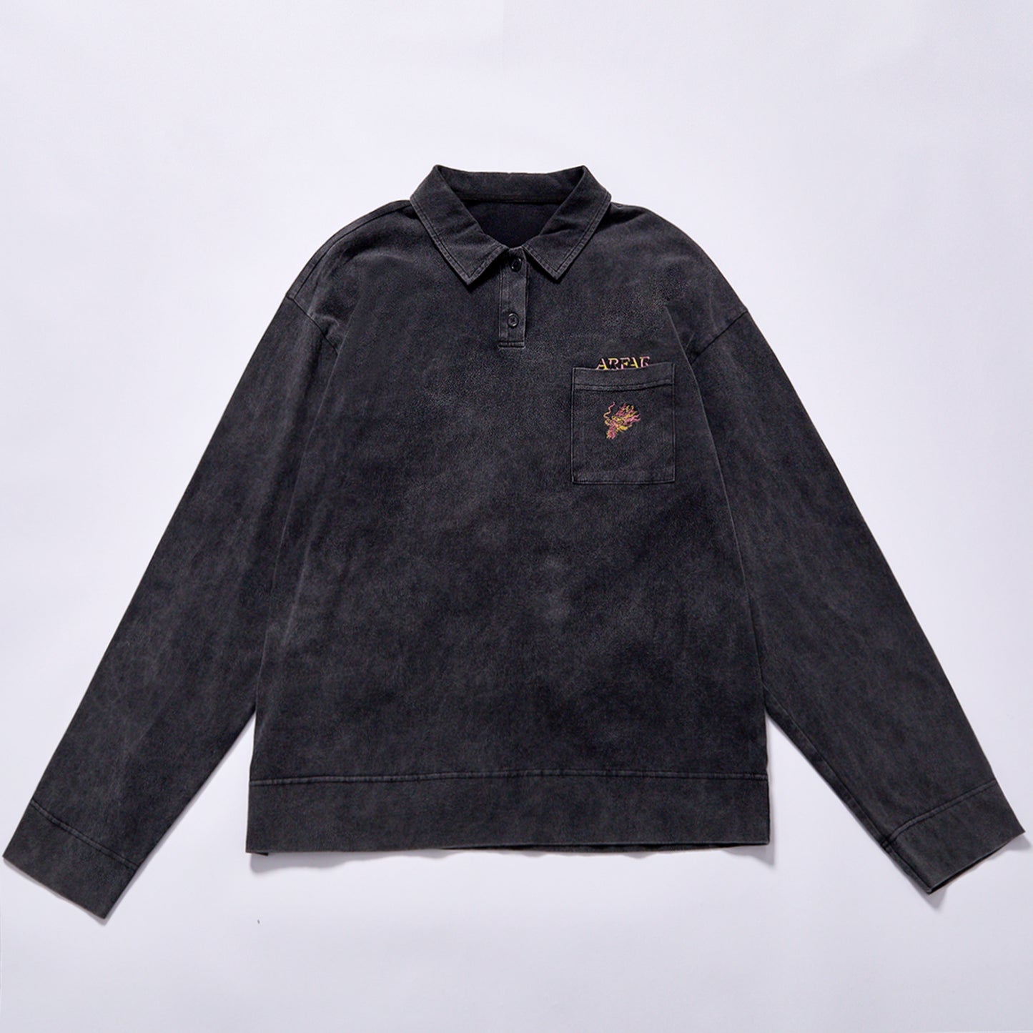 hot selling custom logo  long sleeve pullover drop shoulder relaxed oversized fit faded black pocket embroidery casual pullover daily business casual commute look
