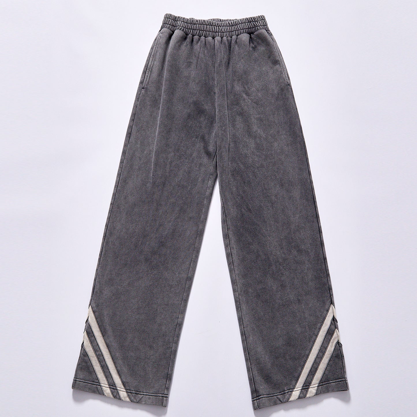 bulk wholesale pigment washed elastic waist loose straight track trousers double off white diagonal stripes on leg bottom unisex relaxed straight athletic sweat pants  city walk couple matching set