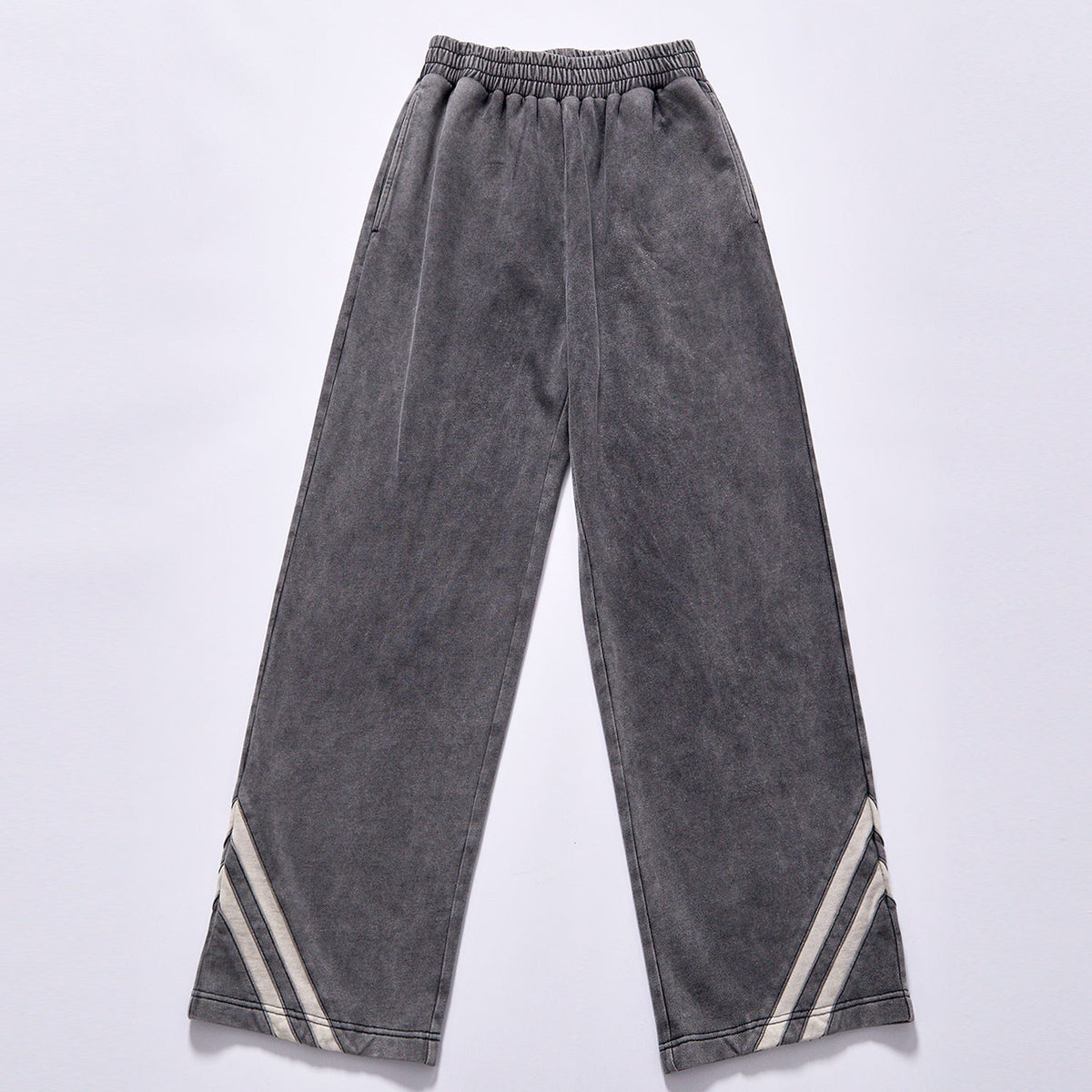bulk wholesale pigment washed elastic waist loose straight track trousers double off white diagonal stripes on leg bottom unisex relaxed straight athletic sweat pants  city walk couple matching set