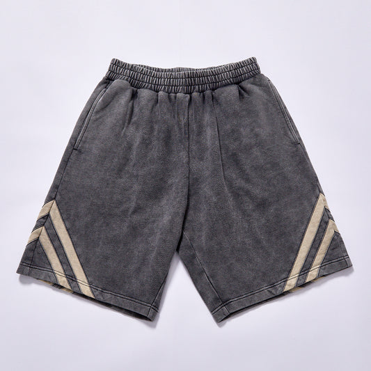 custom logo fashion shorts dual beige chevron side panel casual track bottoms high gathered elastic waistband relaxed straight knee length cut oose street fleece half pants