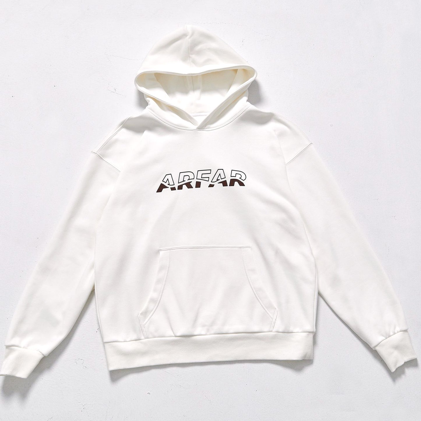 bulk wholesale custom logo double layer raised letter graphic hooded sweatshirt rib elastic cuffs & bottom hem drop shoulder oversized relaxed fit basic casual street pullover travel versatile neutral hoodie