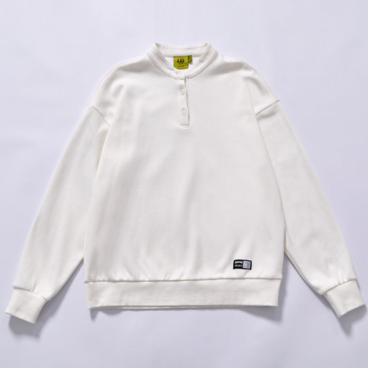hot selling custom  logo bottom woven label plain long sleeve sweatshirt rib elastic cuffs & bottom hem drop shoulder oversized relaxed fit unisex loose basic street fleece sweatshirt smart casual commute wear