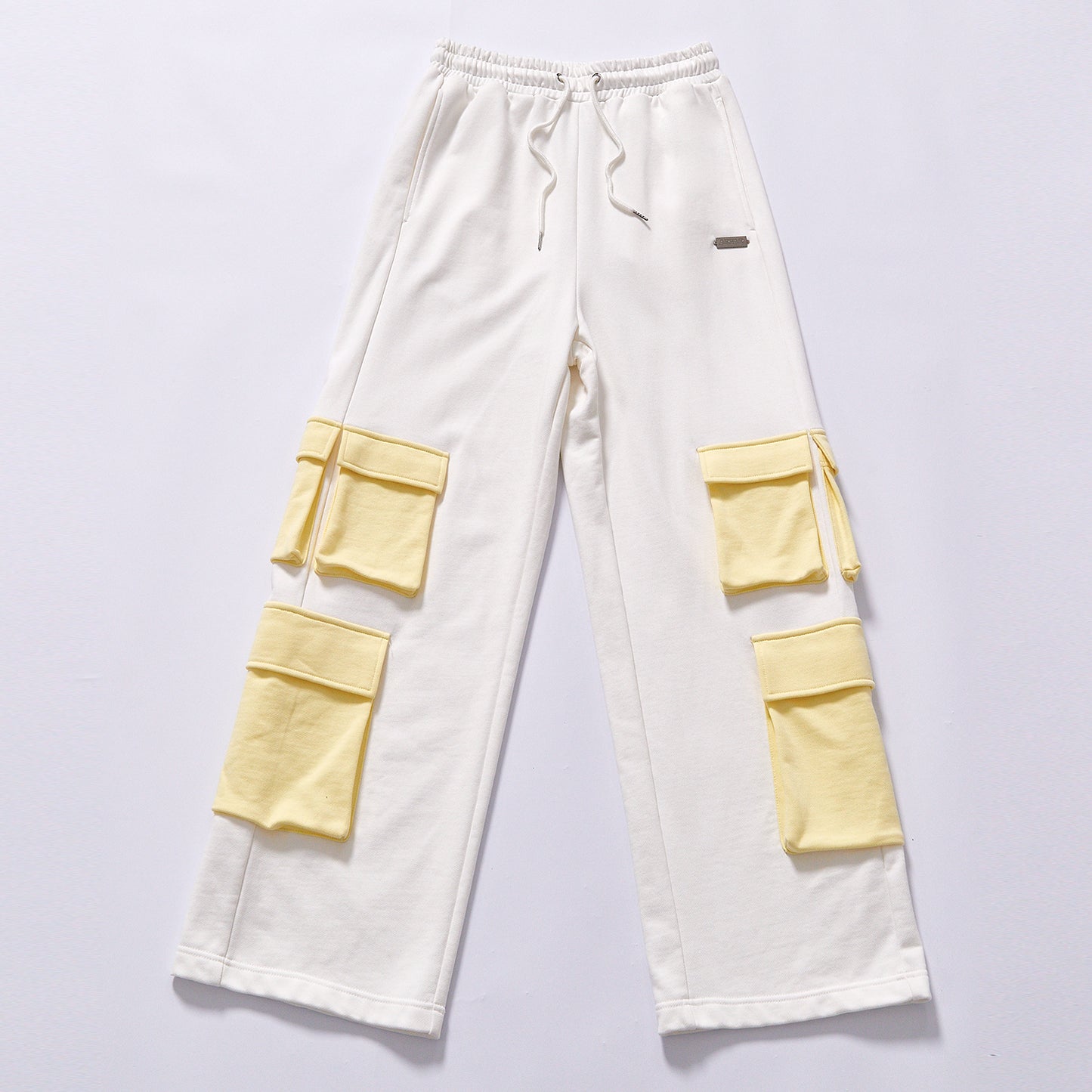 hot selling custom logo elastic drawstring waist fleece cargo trousers full length straight draped wide leg cut  loose korean streetwear jogger pants city walk couple matching set