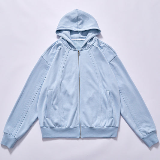 hot selling zip up hoodie custom logo casual sports jacket loose hoodie coat side slash pockets ribbed cuffs ribbed hem relaxed box fit daily commute campus travel outdoor running fitness