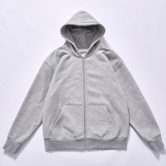 custom logo popular zip up hoodie full zip hooded sweatshirt fleece french terry kangaroo pockets ribbed cuffs rib hem box relaxed fit blank heather grey zip up cotton hoodie breathable transitional outerwear