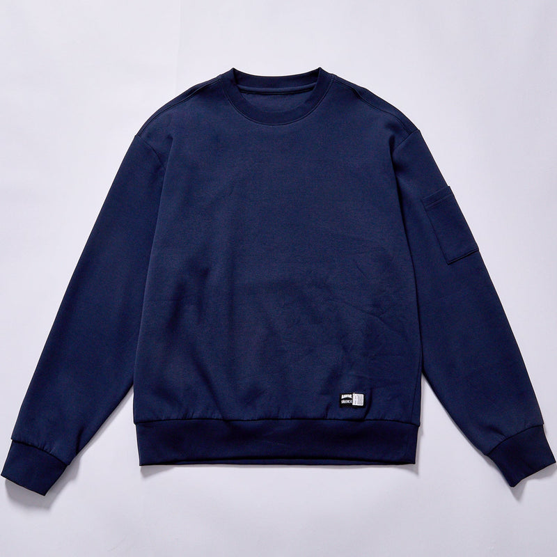 Navy Crewneck Sweatshirt with Sleeve Pocket