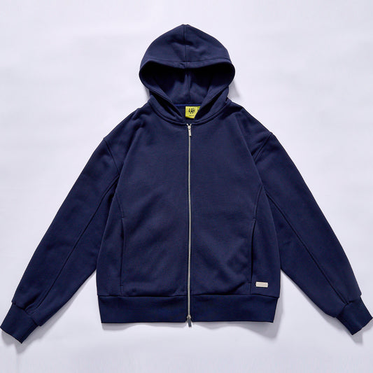 zip up hoodie men navy casual outerwear unisex blank sweat jacket french terry open front hoodie elastic rib cuffs rib bottom hem small woven label box loose fit
