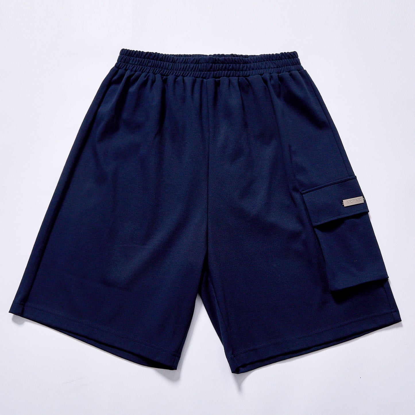 Custom logo men loose fit cargo sweat shorts navy blue solid tone breathable casual shorts summer daily