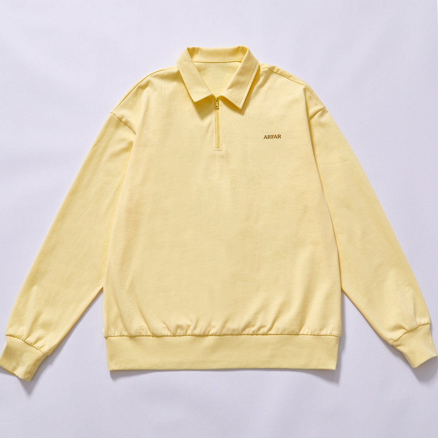Custom logo yellow men half zip polo sweatshirt polo collar half zip sweatshirt relaxed fit men loose boxy fit breathable warm long sleeve sweatshirt daily commuting weekend