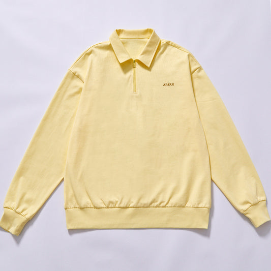 Custom logo yellow men half zip polo sweatshirt polo collar half zip sweatshirt relaxed fit men loose boxy fit breathable warm long sleeve sweatshirt daily commuting weekend