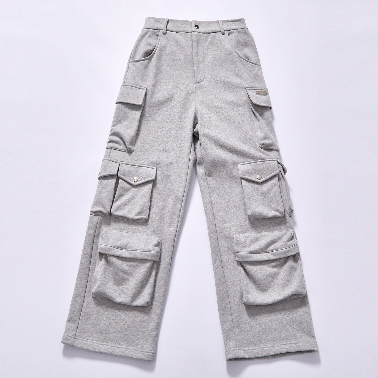 custom logo heather grey men cargo sweat pants  multiple side pockets loose wide leg trousers breathable thick casual utility trousers streetwear casual bottoms street fashion daily commuting