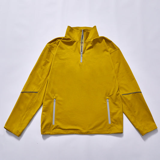 custom logo mustard yellow men half zip pullover quick dry running top stand collar men half zip stand collar pullover outdoor training long sleeve shirt athletic long sleeve top jogging marathon fitness gym hiking walking outdoor
