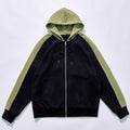 Black & Olive Color-Block Zip Hoodie