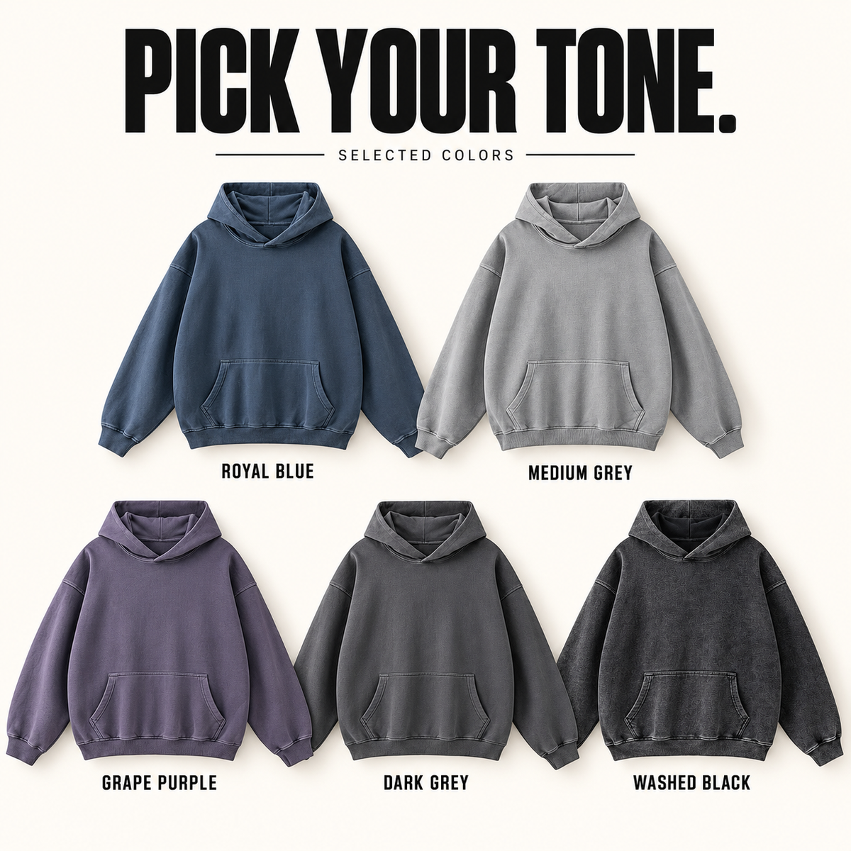 A01142 washed cotton terry pullover hoodie, ready-stock color selection
