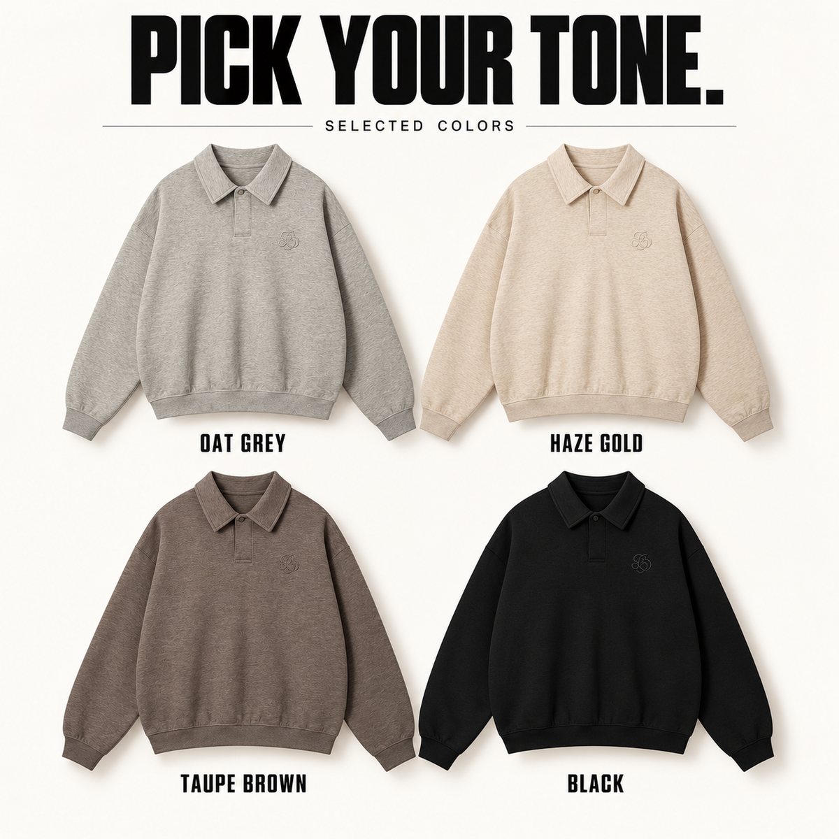 A0168 boxy heather embroidered polo sweatshirt, ready-stock color selection