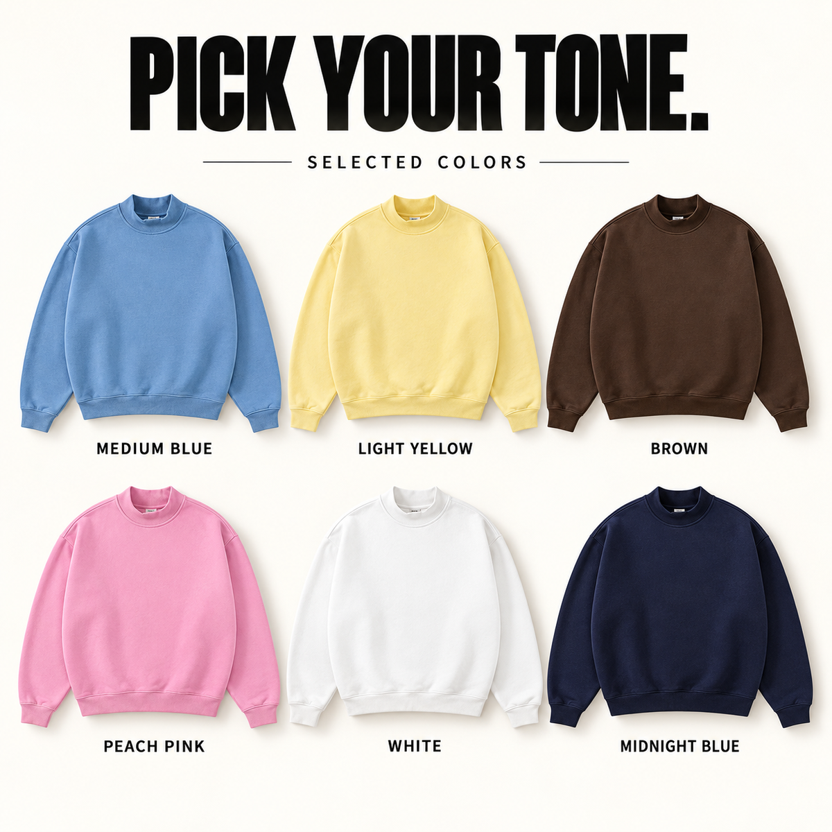 A01852 relaxed fleece mock-neck sweatshirt, ready-stock color selection