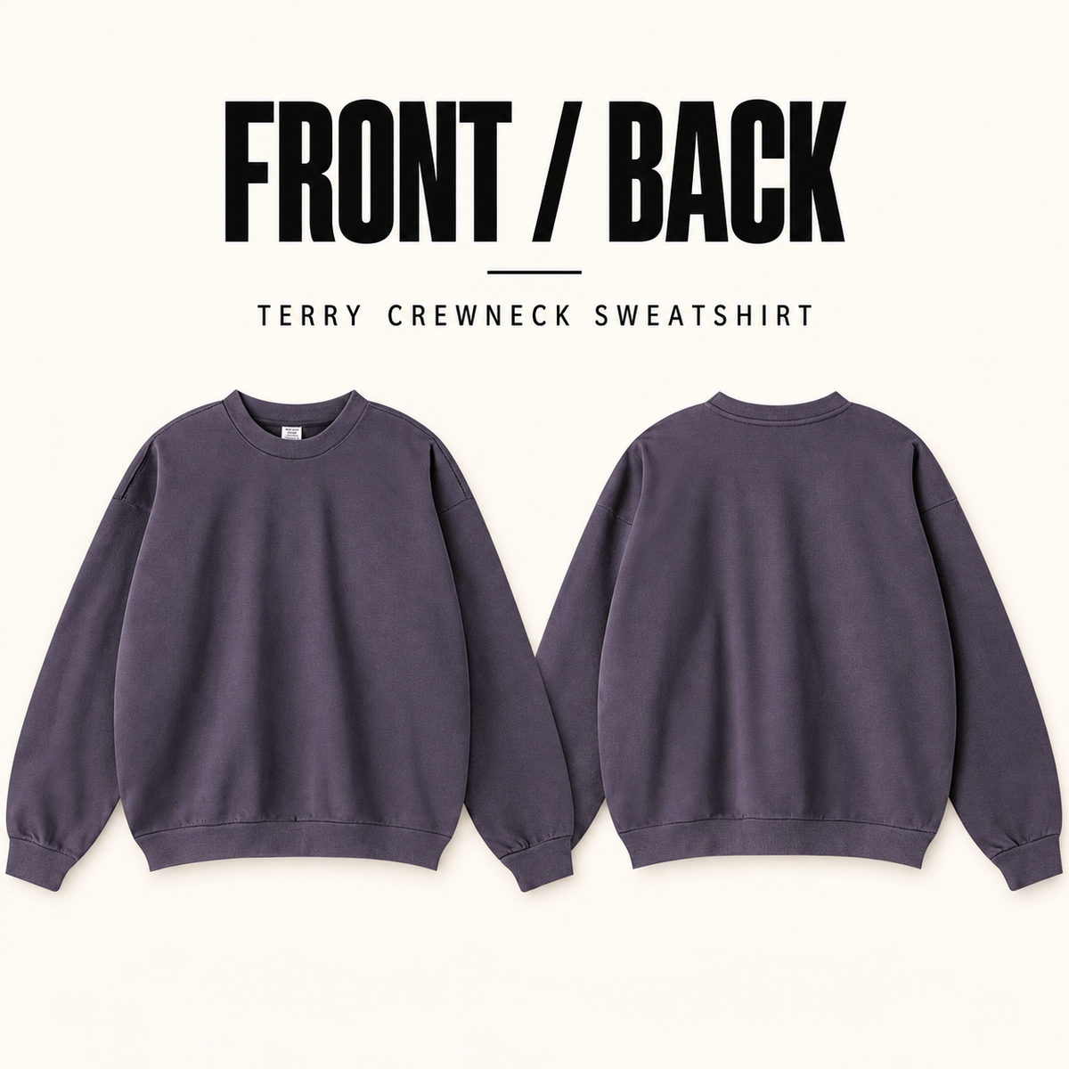 A03142 coverstitch terry crewneck sweatshirt, front and back garment construction
