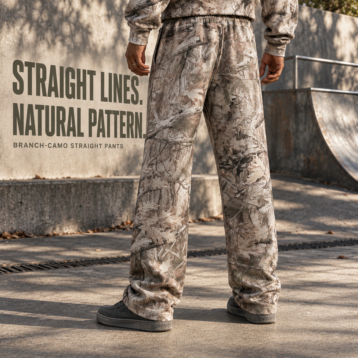 A03552 Branch Camo branch camo straight-leg sweatpants, rear or three-quarter styling view