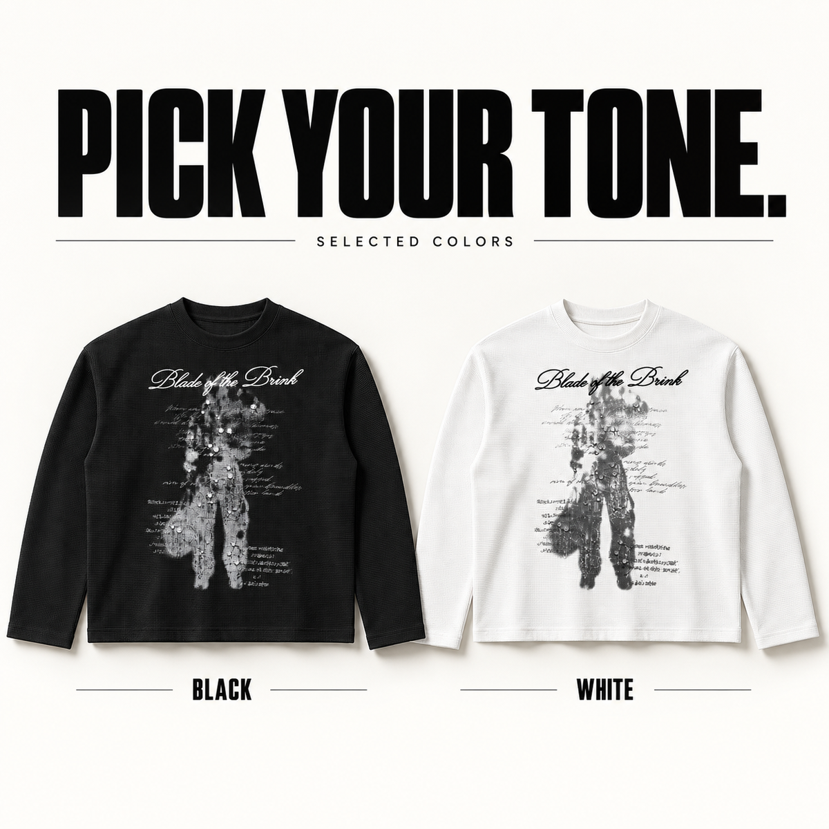 A0368 portrait print embroidered waffle long sleeve t-shirt, ready-stock color selection