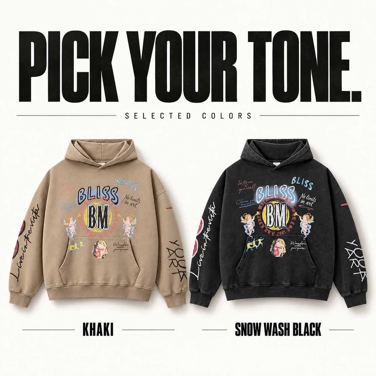 A0468 washed graffiti print cotton hoodie, ready-stock color selection
