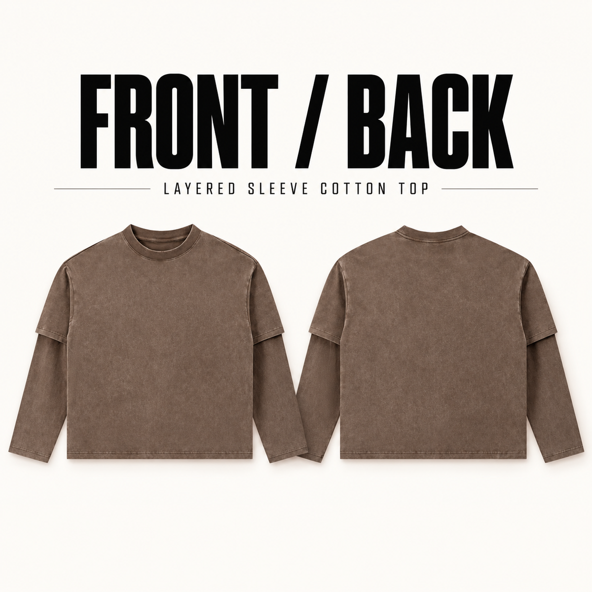 A05362 washed cotton layered-sleeve t-shirt, front and back garment construction