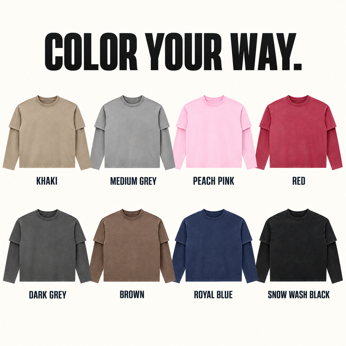 A05362 washed cotton layered-sleeve t-shirt, ready-stock color selection