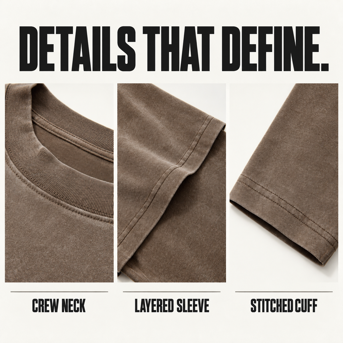 A05362 washed cotton layered-sleeve t-shirt, close-up construction details