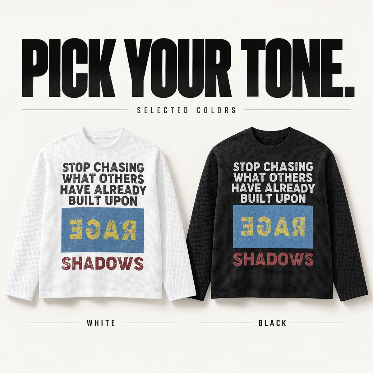A0568 distressed letter waffle long sleeve t-shirt, ready-stock color selection