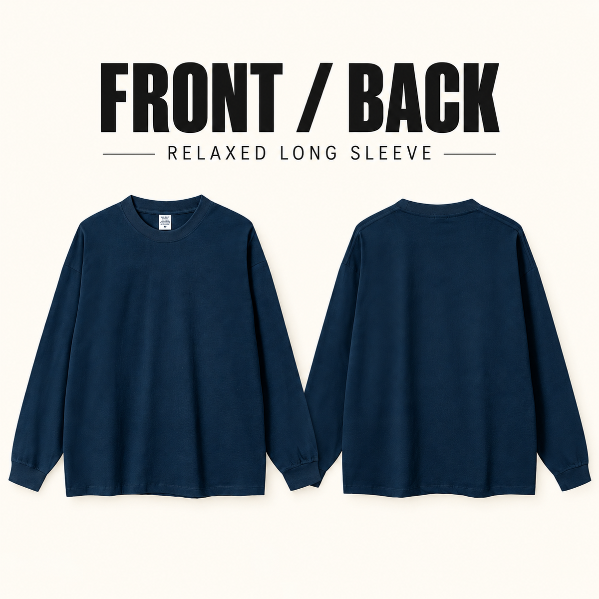 A0642 Midnight Blue long sleeve T-shirt, front and back flat views