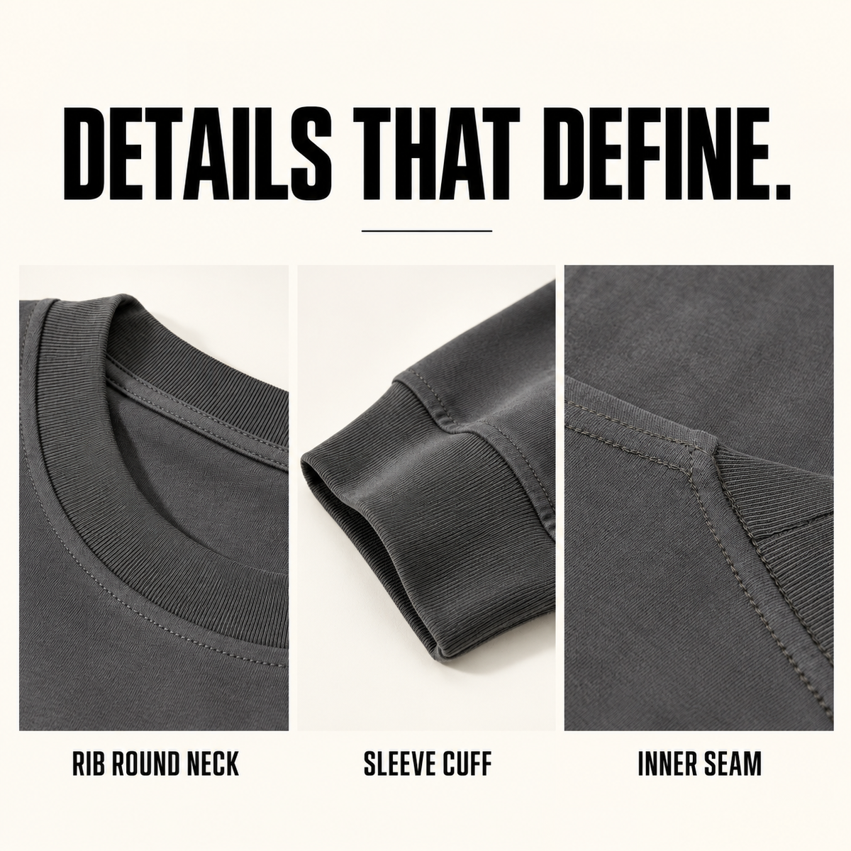 A0642 cotton-blend long sleeve T-shirt, rib crew neck, cuff and inner seam details