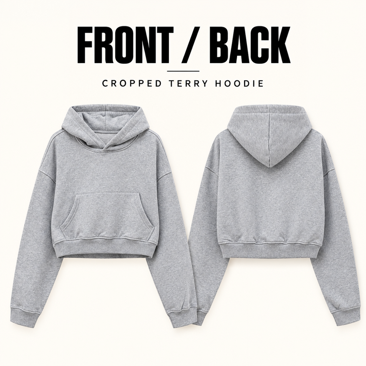 A10552 women's cropped terry pullover hoodie, front and back garment construction