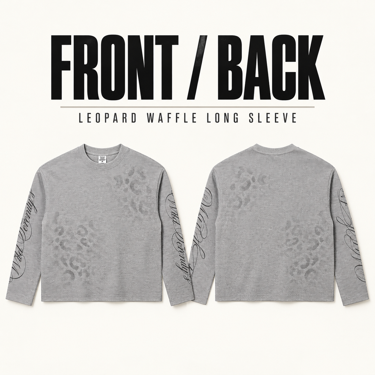 A1068 faded leopard waffle long sleeve t-shirt, front and back garment construction