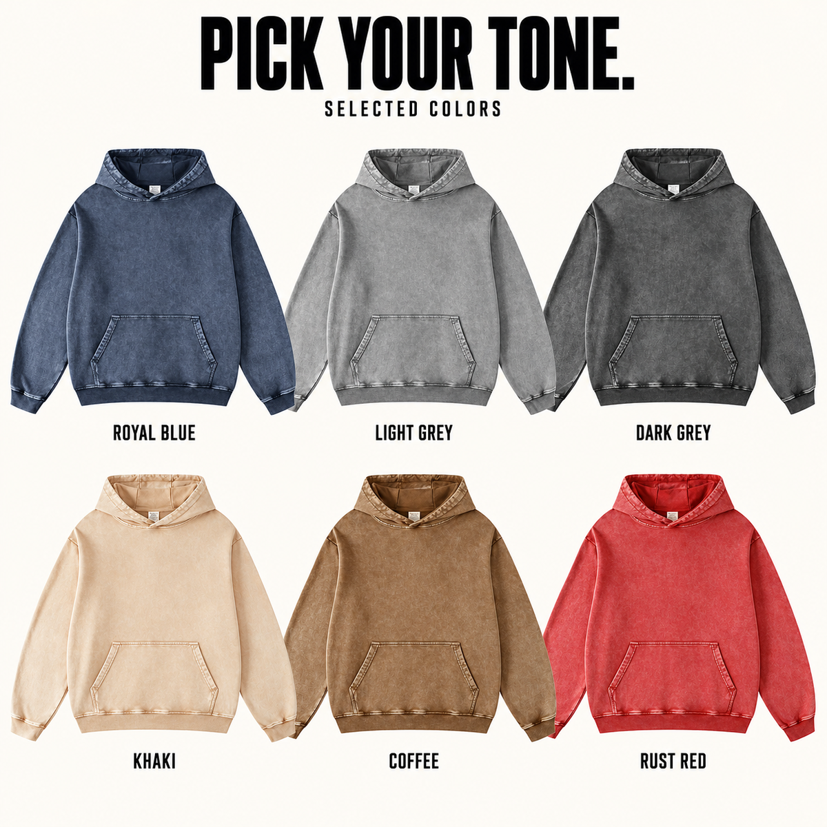 A1120 washed cotton french terry hoodie, ready-stock color selection