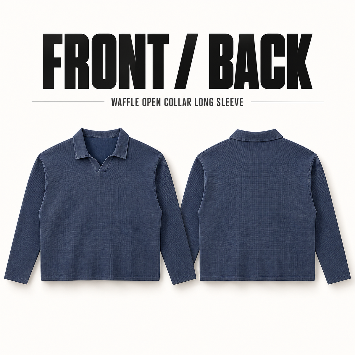 A11362 relaxed waffle open-collar polo shirt, front and back garment construction